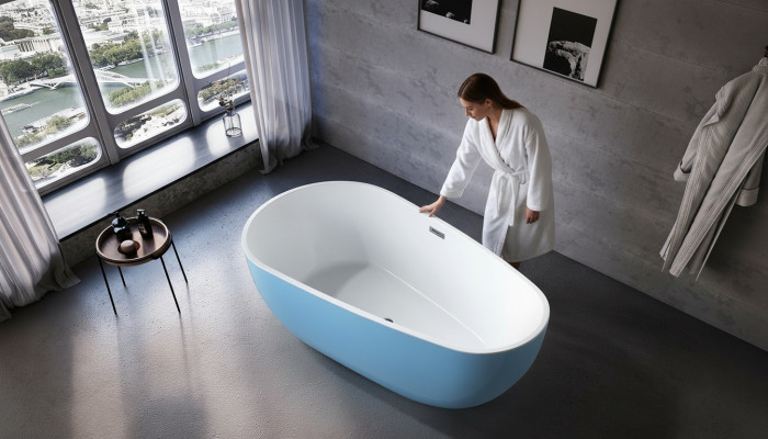 Baño de pie Bañera independiente Bañera contemporánea Azul Ovalada