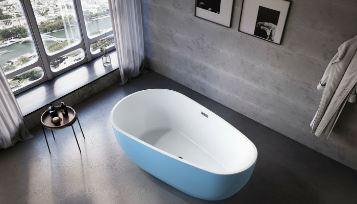 Baño de pie Bañera independiente Bañera contemporánea Azul Ovalada