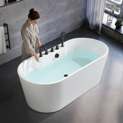 Bañera contemporánea de acrílico, bañera independiente de baño blanco.