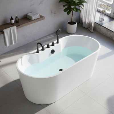 Bañera contemporánea de acrílico, bañera independiente de baño blanco.