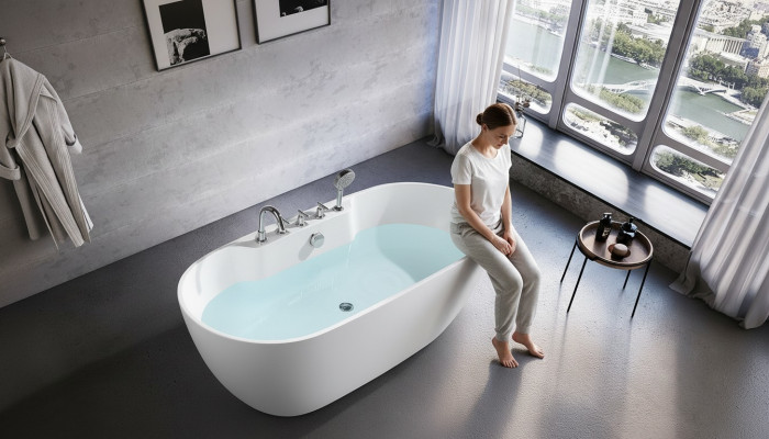 Bañera independiente ovalada de acrílico para baño, bañera de pie ovalada blanca.