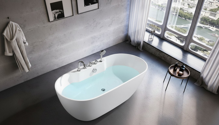 Bañera independiente ovalada de acrílico para baño, bañera de pie ovalada blanca.