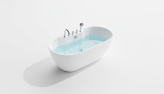 Bañera independiente ovalada de acrílico para baño, bañera de pie ovalada blanca.