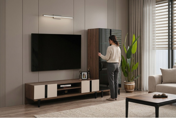 Conjunto de sala de estar de diseñador Soporte de TV noble Lujoso mueble bajo de 2 piezas