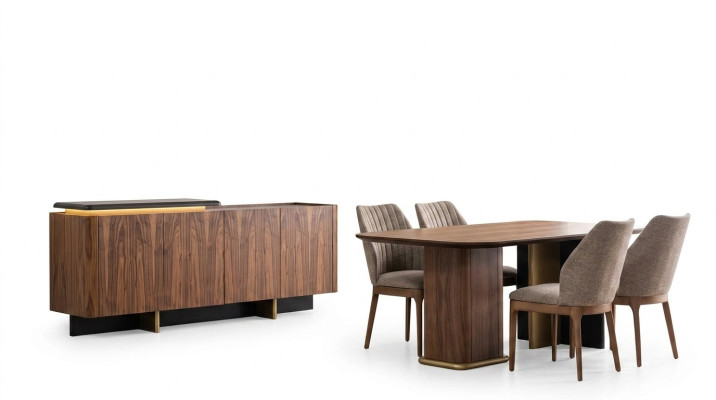 Conjunto de comedor Grupo de comedor Mesa de comedor Sillas Madera 8 piezas Marrón Aparador