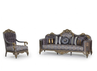 Sofá Chesterfield Set Morado Mesa de Centro Grupo de Diseño de 3 piezas Sala de Estar