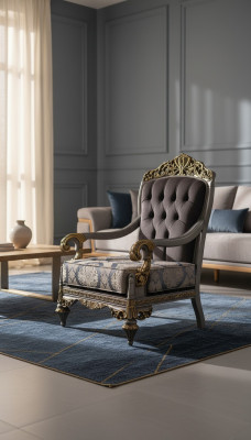 Elegante silla clásica con patrones decorativos en diseño Chesterfield.