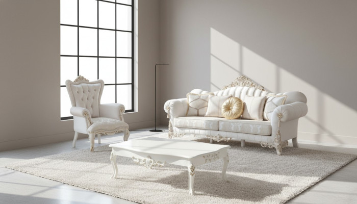 Lujo juego de sofás para la sala de estar en estilo clásico en color blanco.