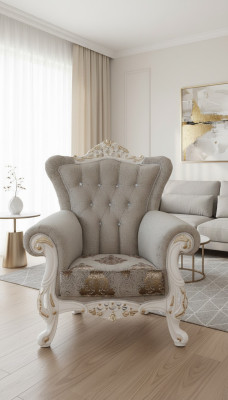 Hermoso sillón de estilo clásico para la sala de estar con patrones brillantes.