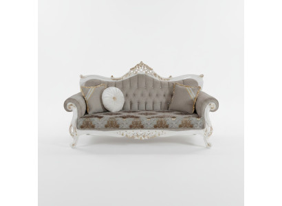 Sofá clásico con diseño Chesterfield para la sala de estar. Área de estar en gris.