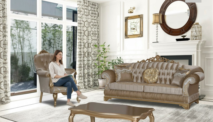 Diseño chesterfield de 3+1 asientos, mesa de centro textil, sillón de sofá, sofá acolchado.