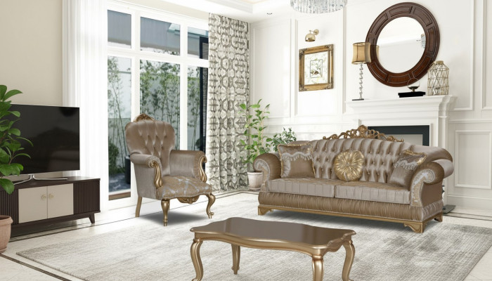 Diseño chesterfield de 3+1 asientos, mesa de centro textil, sillón de sofá, sofá acolchado.