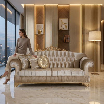 Sofá cómodo en estilo clásico con diseño y decoración únicos.