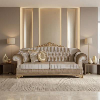 Sofá cómodo en estilo clásico con diseño y decoración únicos.