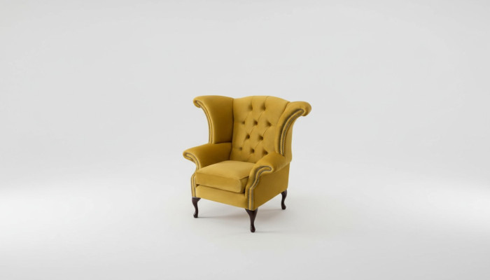 Sillón orejero Sillón amarillo diseño tapizado sofá Chesterfield textil lujo