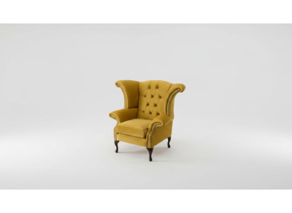 Sillón orejero Sillón amarillo diseño tapizado sofá Chesterfield textil lujo