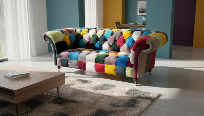 Sofá Chesterfield diseño tapizado multicolor asiento textil sofá sala de estar