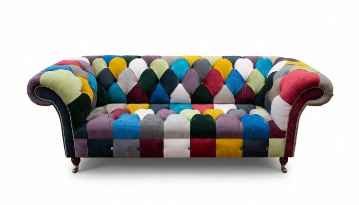 Sofá Chesterfield diseño tapizado multicolor asiento textil sofá sala de estar