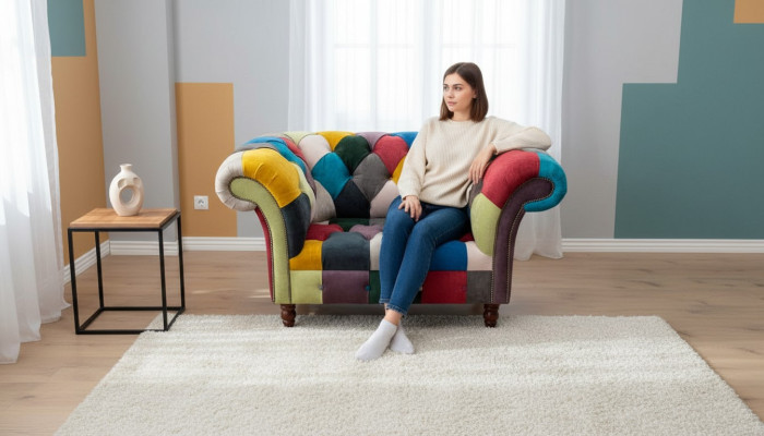 Sillón diseño Chesterfield Lounge Multicolor Sofá individual 130cm Nuevo.