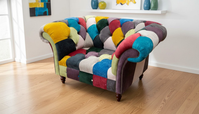 Sillón diseño Chesterfield Lounge Multicolor Sofá individual 130cm Nuevo.