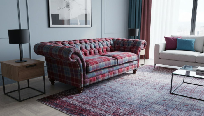 Chesterfield Modern 3 plazas Sofá de diseño de lujo Tela de tapicería Nuevo
