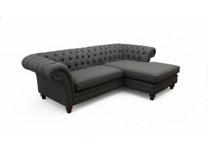 Sofá esquinero Chesterfield en forma de L de tela, diseño de sofá asiento.