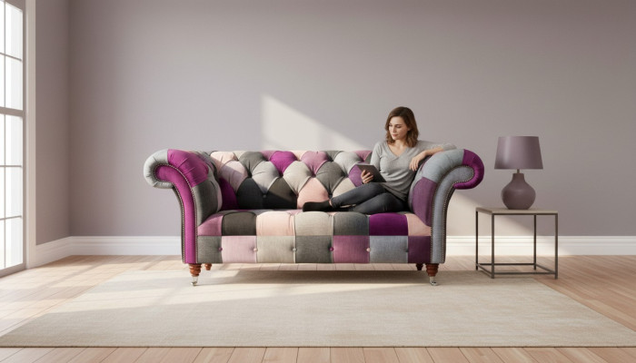 Sofá de tela Chesterfield Sofá Tapizado Diseño 2 plazas Sofás de tela gris