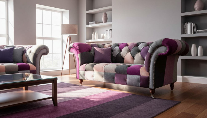 Sofá de tela Chesterfield Sofá Tapizado Diseño 2 plazas Sofás de tela gris