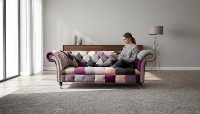 Diseño de sofá acolchado de lujo Chesterfield Verde Tela de 3 plazas