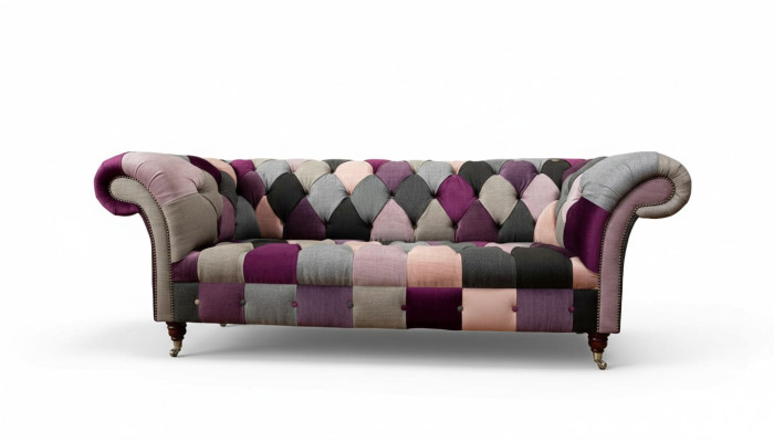 Diseño de sofá acolchado de lujo Chesterfield Verde Tela de 3 plazas
