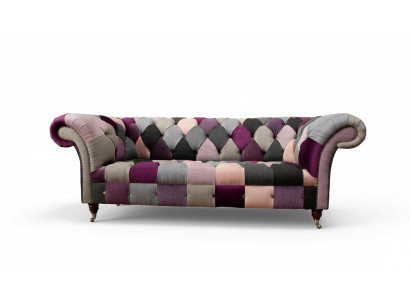 Diseño de sofá acolchado de lujo Chesterfield Verde Tela de 3 plazas