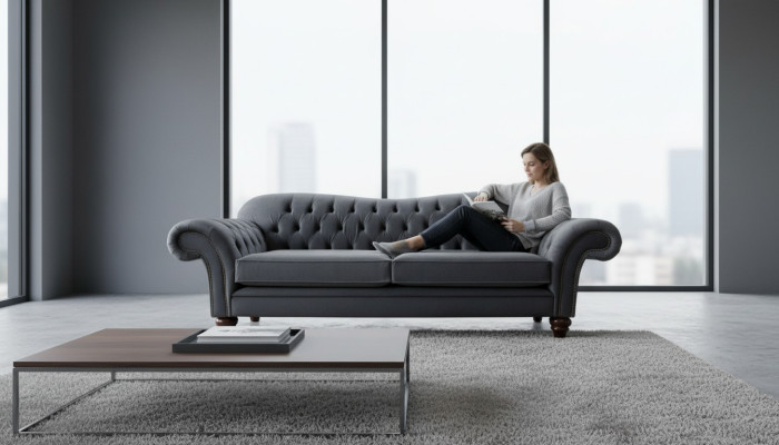 Chesterfield sofá de diseño de tela de 3 plazas Sofá Tapizado de lujo