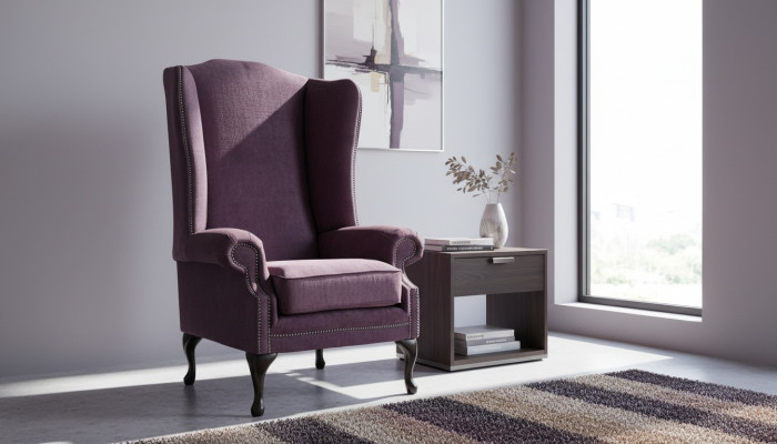 Sillón Chesterfield de tela Lounge Club Acolchado Lila Lujo Sillón de orejas