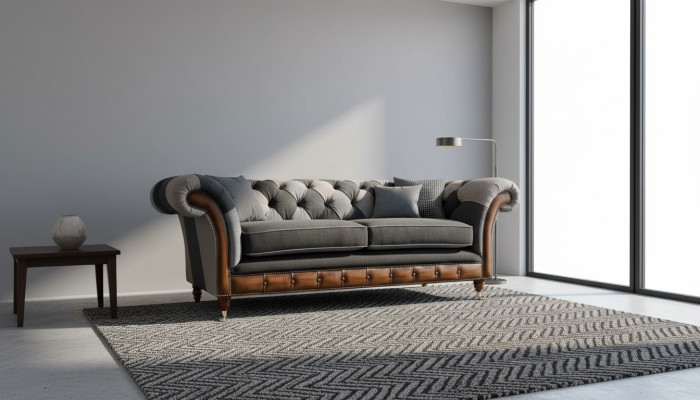 Diseño Sofá tapizado 3 plazas Couch Lujo Textil clásico Chesterfield