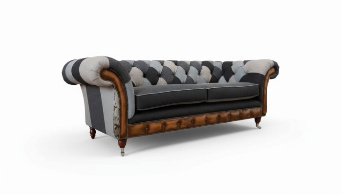 Diseño Sofá tapizado 3 plazas Couch Lujo Textil clásico Chesterfield