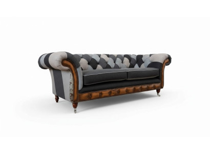 Diseño Sofá tapizado 3 plazas Couch Lujo Textil clásico Chesterfield
