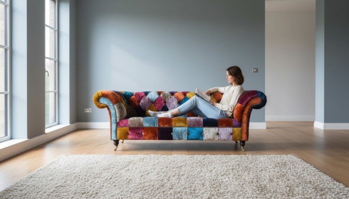 Chesterfield Textil Sofá Sofá Tapizado Sofás Tela de lujo de 3 plazas Diseño