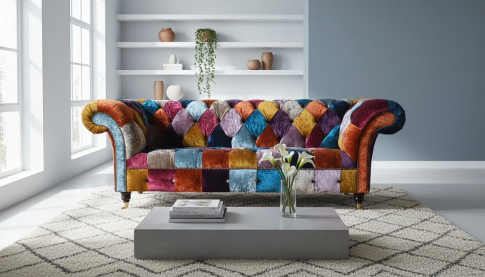 Chesterfield Textil Sofá Sofá Tapizado Sofás Tela de lujo de 3 plazas Diseño