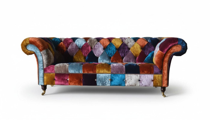 Chesterfield Textil Sofá Sofá Tapizado Sofás Tela de lujo de 3 plazas Diseño