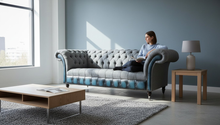 Sofá Chesterfield tapizado Sofás de diseñador Sofá conjunto de tres plazas Gris