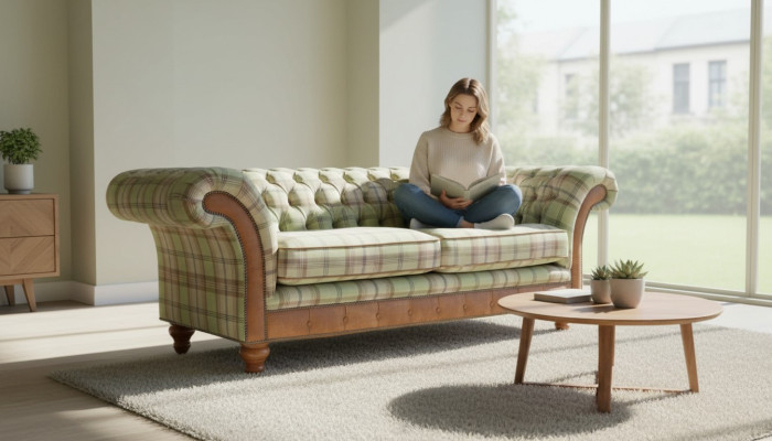 Sofá de diseño de lujo en estilo Chesterfield con tres asientos.