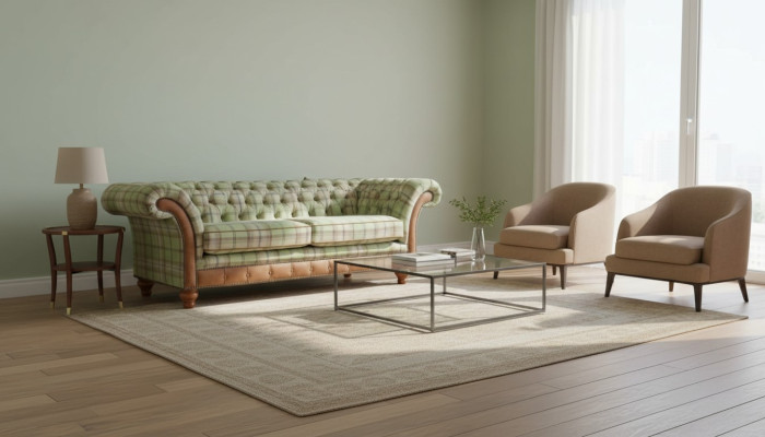 Sofá de diseño de lujo en estilo Chesterfield con tres asientos.