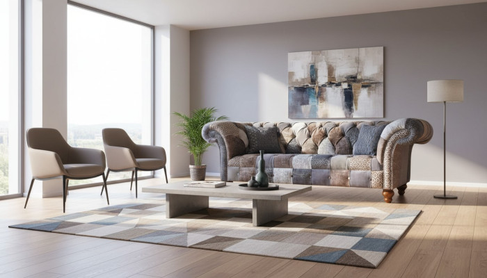 Sofá de tres plazas, cojines de asiento Chesterfield, tela, sofá moderno, muebles nuevos.