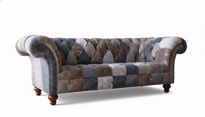 Sofá de tres plazas, cojines de asiento Chesterfield, tela, sofá moderno, muebles nuevos.