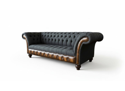 Diseño Sofá Negro 3 plazas Chesterfield Tela Sofá Acolchado Nuevo