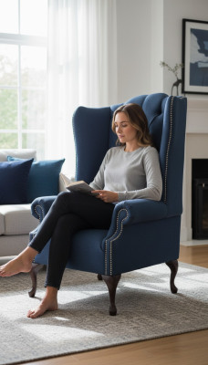 Chesterfield sillón de orejas Relax Butaca Silla Tapizado Tela Textil 1 Asiento