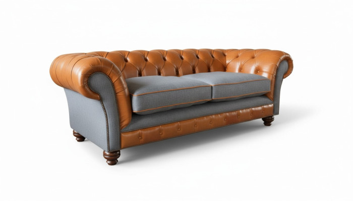 Sofá de cuero artificial de lujo en diseño de sofá Chesterfield de 3 plazas con tres asientos.