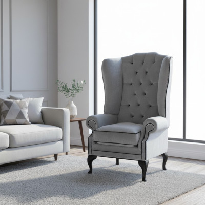 Sillón orejero Chesterfield 1 plaza sillón textil cojín sofá nuevo.