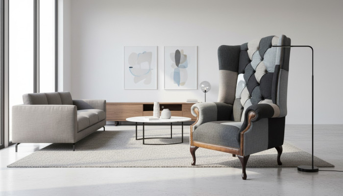 Chesterfield sillón de orejas sillón 1 asiento sofá sofá tapizado textil nuevo