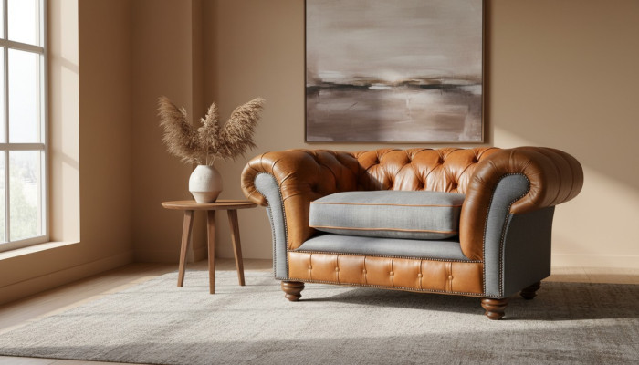 Chesterfield Sillón Diseño Sofá Tapizado Sofás 1 Plaza Textil Nuevo